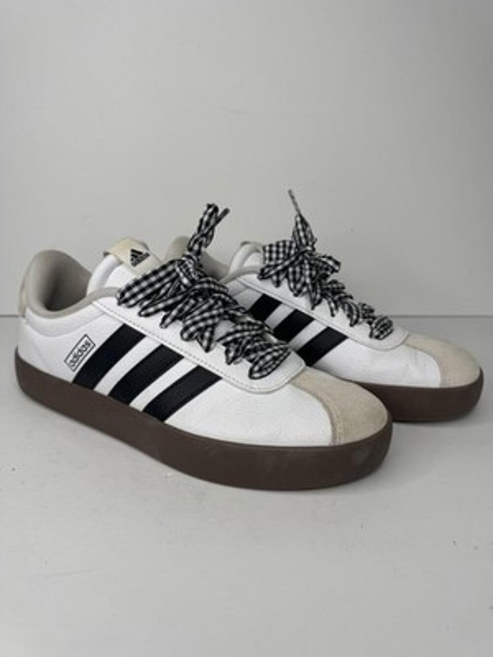 Adidas VL Court 3.0 White Black Gum Low Top Gingham Lace Up Sneakers Womens 9